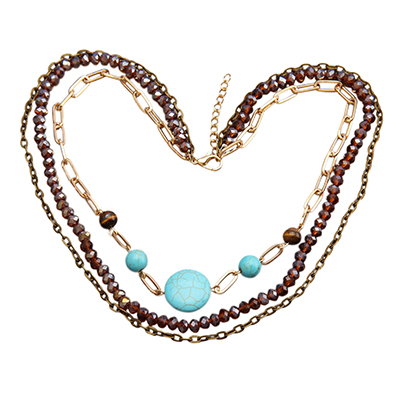 GelConnie Turquoise Beads Necklace Silver Chunky Layered Necklaces for Women Boho Turquoise Beaded Neckalces Homemade Jewelry