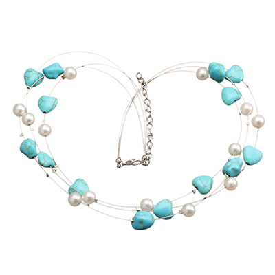 GelConnie Vintage Bohemian Created Turquoise Necklace Round Imitation Boho Layered Crystal Beaded Collar Necklaces for Women