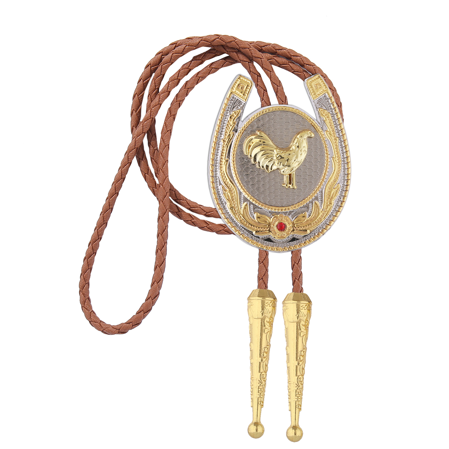 Gelconnie Handmade Bolo Tie for Men Horseshoe Shaped Pendant Bolo Ties Gold Bolo Tie brown Leather Necktie