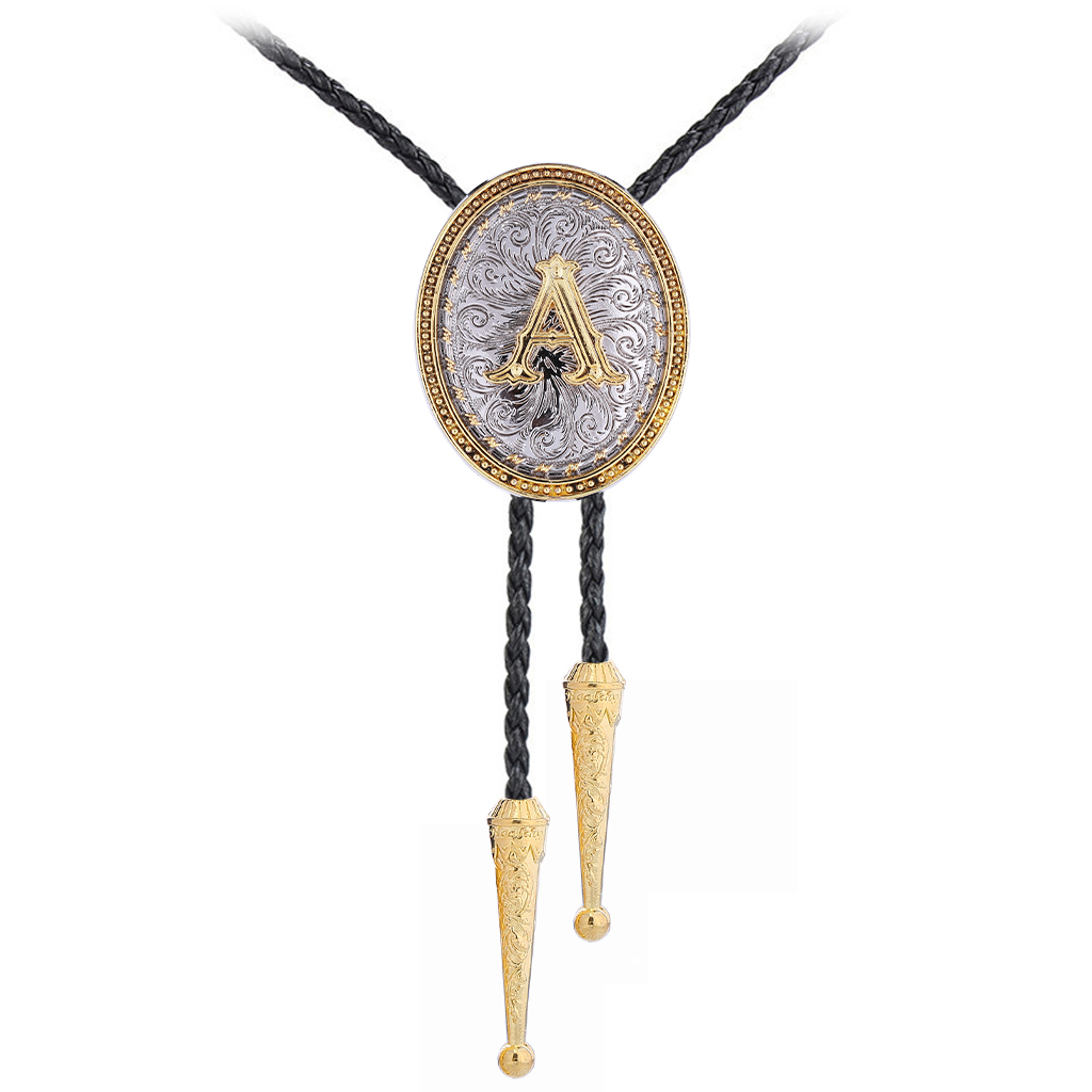 GelConnie Bolo Tie for Men - Golden Initial Letter ABCDMJR to Z Western Cowboy Bolo Tie for Women Leather Necktie Accessories