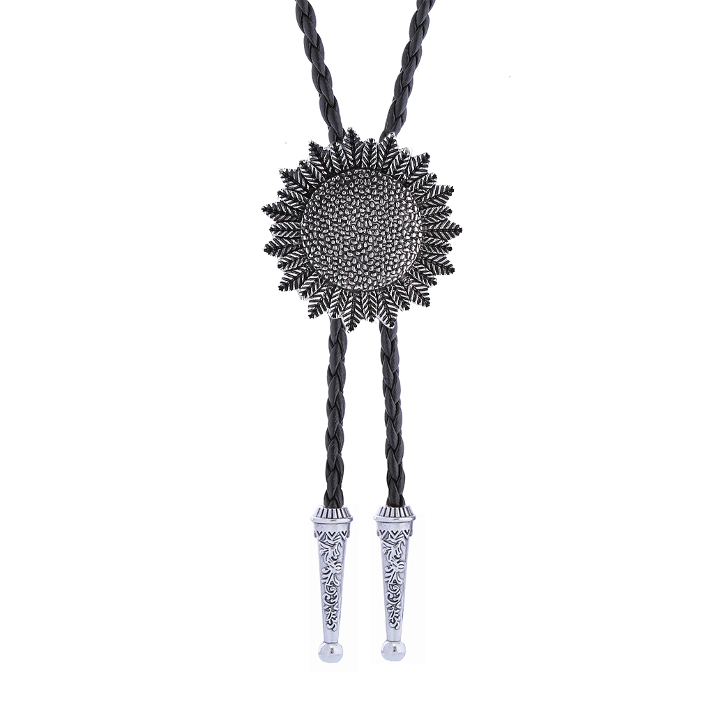 Gelconnie Bolo Tie for Men Black Leather Necktie Necklace Sunflower Bolo Tie Cowboy Costume Accessories