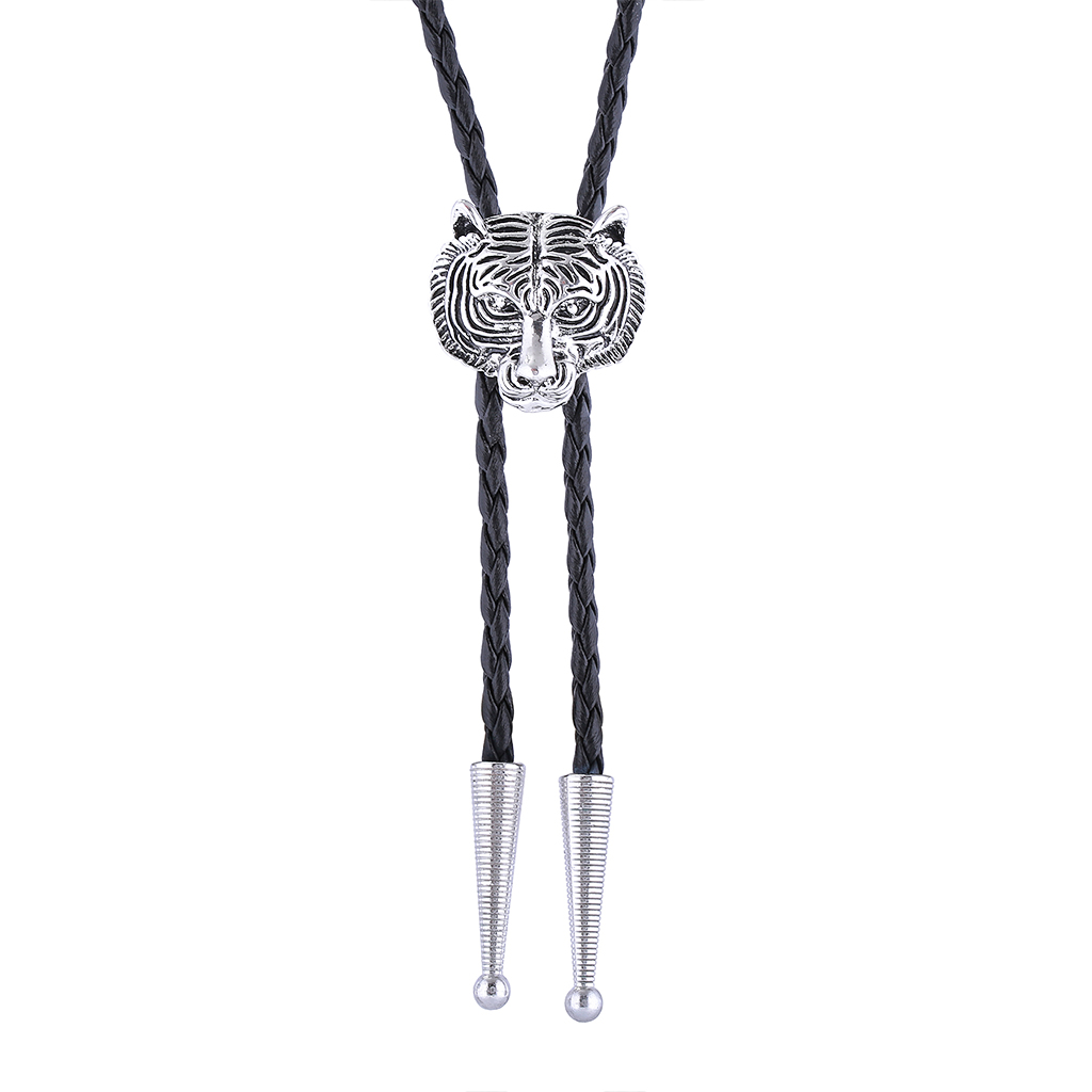 GelConnie Vintage Western Bolo Tie Leather Necktie Rope Cord Pendant Necklace Tiger Bolo Ties Costume Accessorie for Men