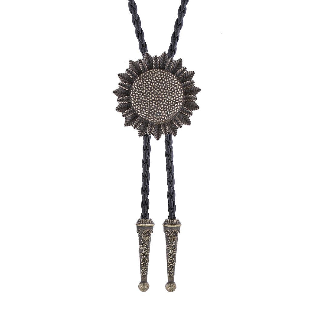 GelConnie Western Bolo Tie for Men Sunflower Rodeo Cowboy Leather Necktie Western Costume Accessories Texas Style