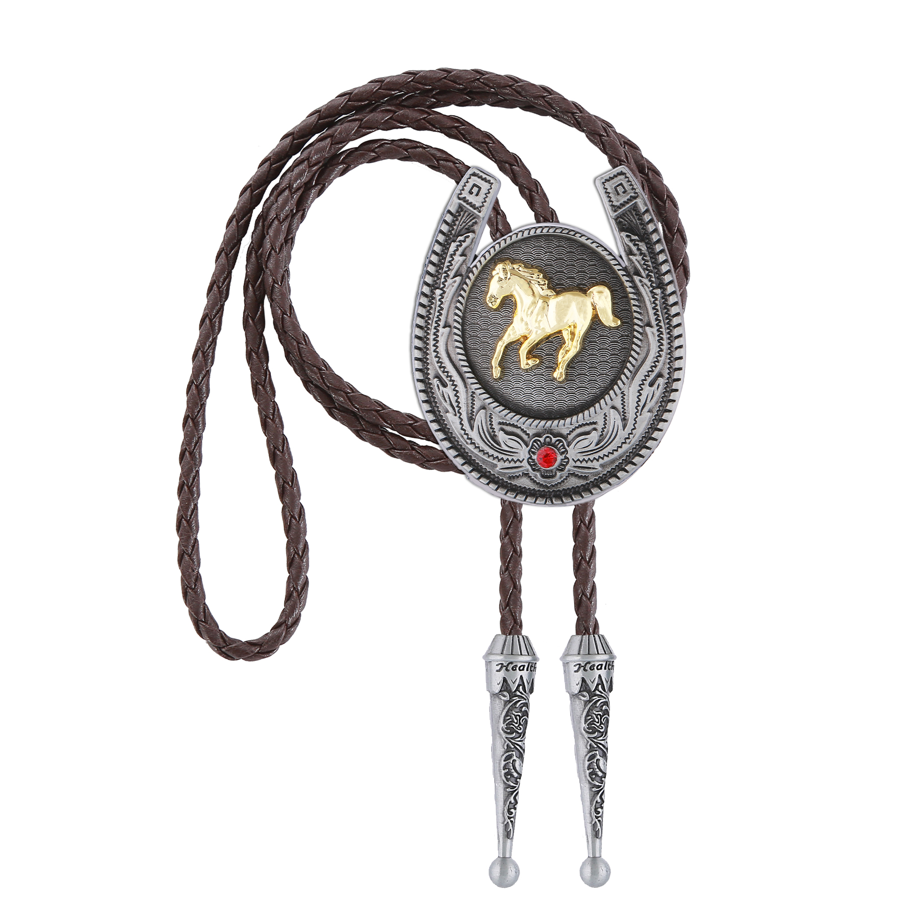 Gelconnie Vintage Bolo Tie for Men Native American Bolo Ties with Horse Silver Western Leather Neck Tie Men
