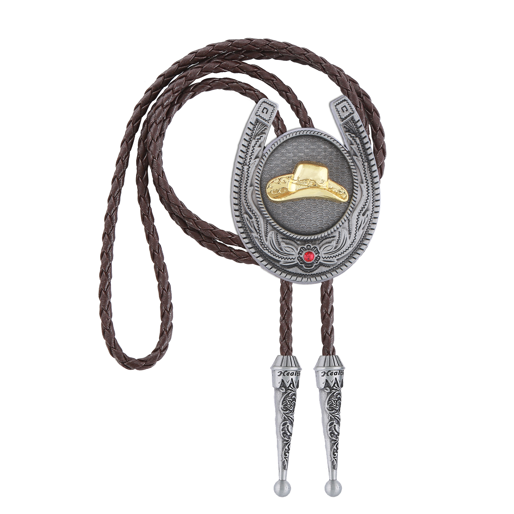 Gelconnie Western Vintage Bolo Tie for Men Indian Neck Ties Native American Gold Cowboy Hat Bolo Tie Brown Leather