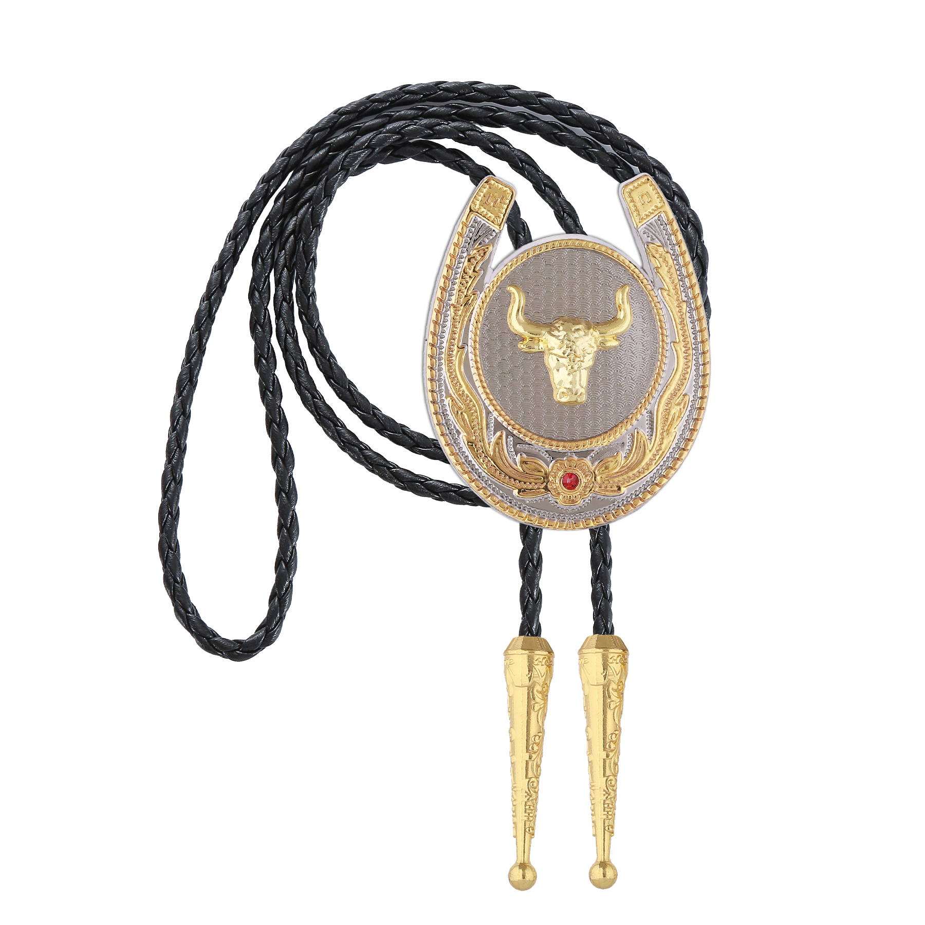 Gelconnie Longhorn Bolo Tie for Men Vintage Native American Western Cowboy Gold Horseshoe Shaped Pendant Bolo Ties