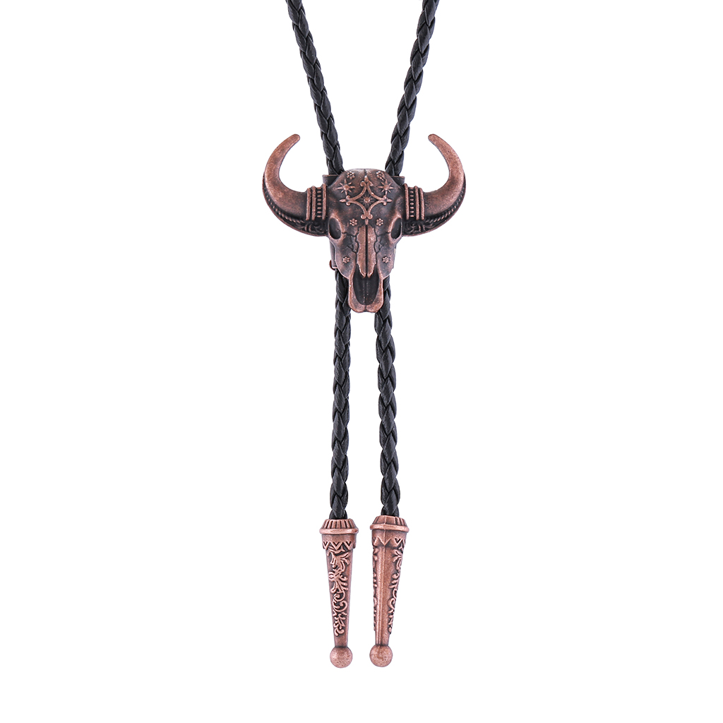 GelConnie Vintage Western Cowboy Cowgirl Bolo Tie Necktie Texas Longhorn Buffalo Cow Skull Leather Rodeo Necktie for Men Women