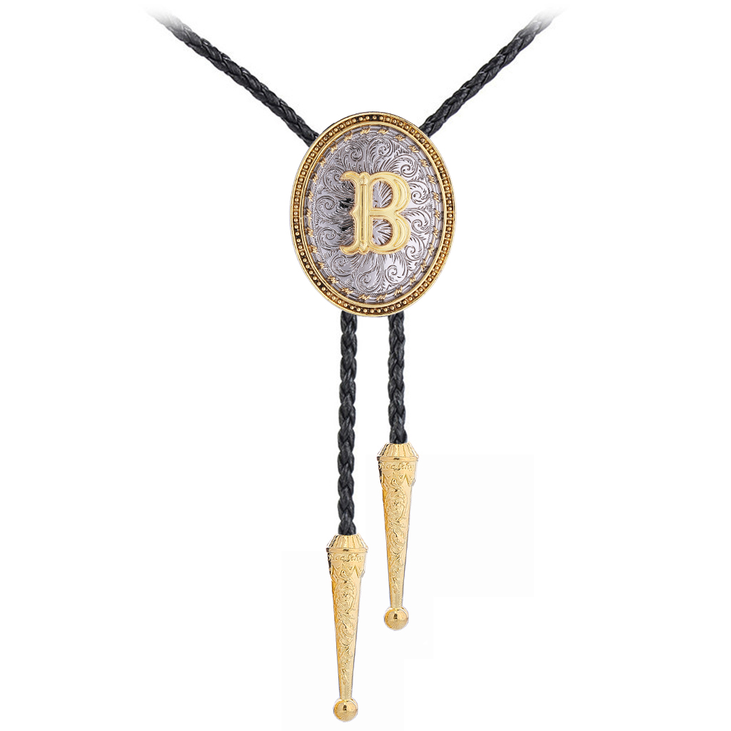 GelConnie Western Ties for Men Gold Bolo Tie Initial Letter A to Z Native American Bola Ties Cowboy Accessories for Men Women