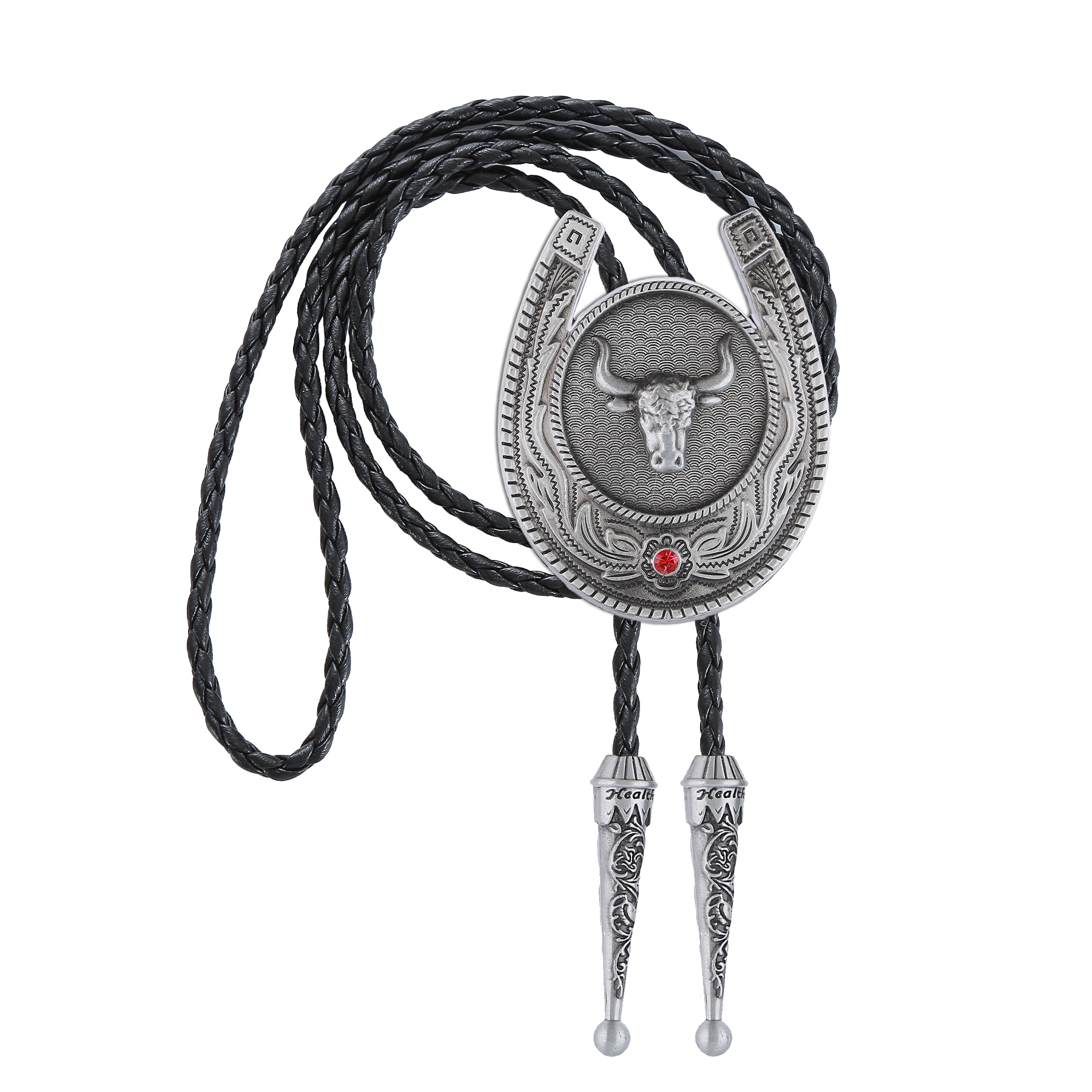 Gelconnie Handmade Bolo Tie for Men Western Cowboy Leather Neckties Longhorn Bolo Tie Cowboy Accessories Costume