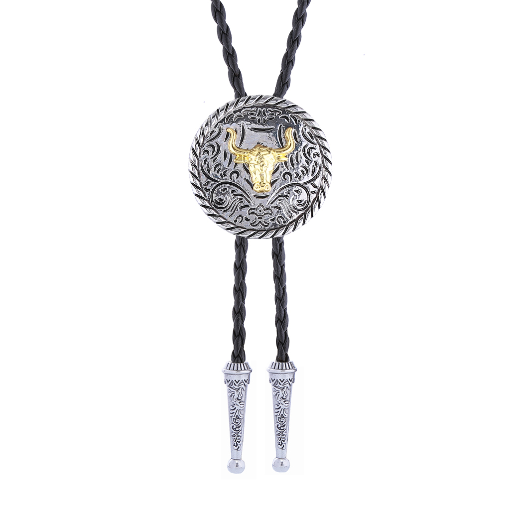 GelConnie Western Cowboy Skull Bolo Tie for Men Women Leather Bolo Ties Bolero Necklace Western Necktie Costume Accessories
