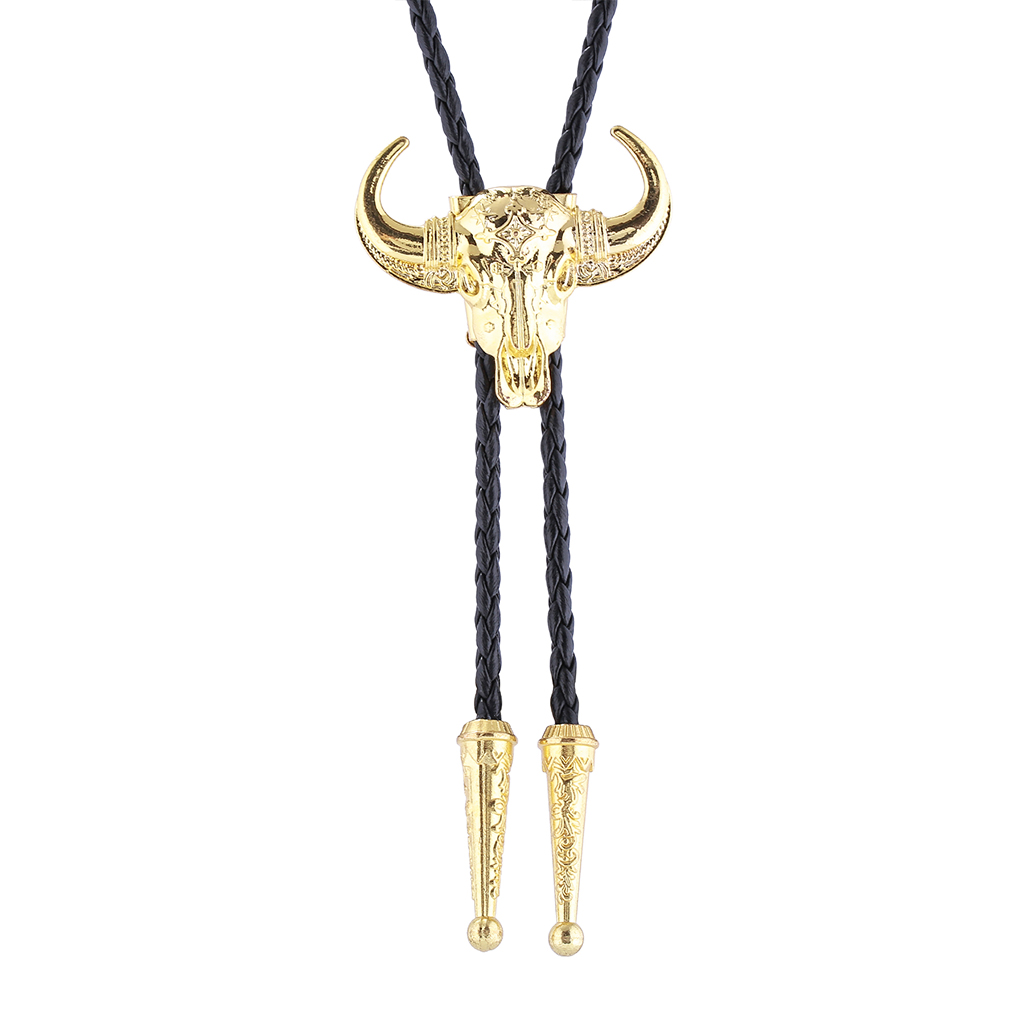 GelConnie Western Cowboy Bolo Tie Men Cow Skull Leather Necktie Rope Cord Pendant Necklace Braided Jewelry for Men