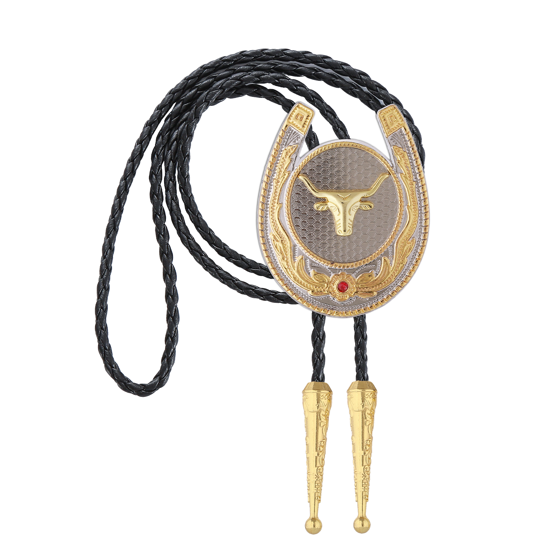 Gelconnie Cowboy Bolo Ties for Men Western Cowboy Golden Longhorn Bolo Ties Rodeo Leather Necktie Western Jewelry
