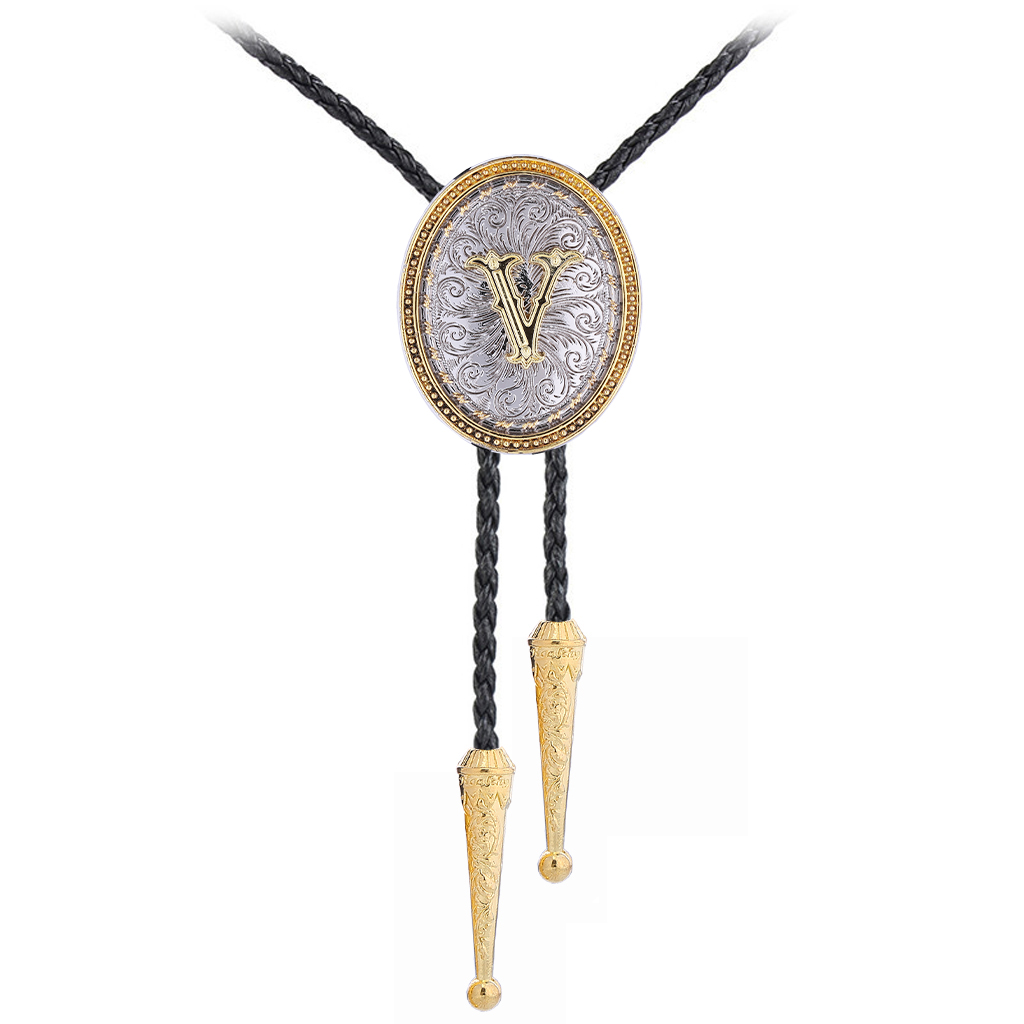 GelConnie Vintage Initial Letter Bolo Tie, Western Bolo Ties for Men Letter ABCDM to Z Western Tie Cowboy Costume for Men Women