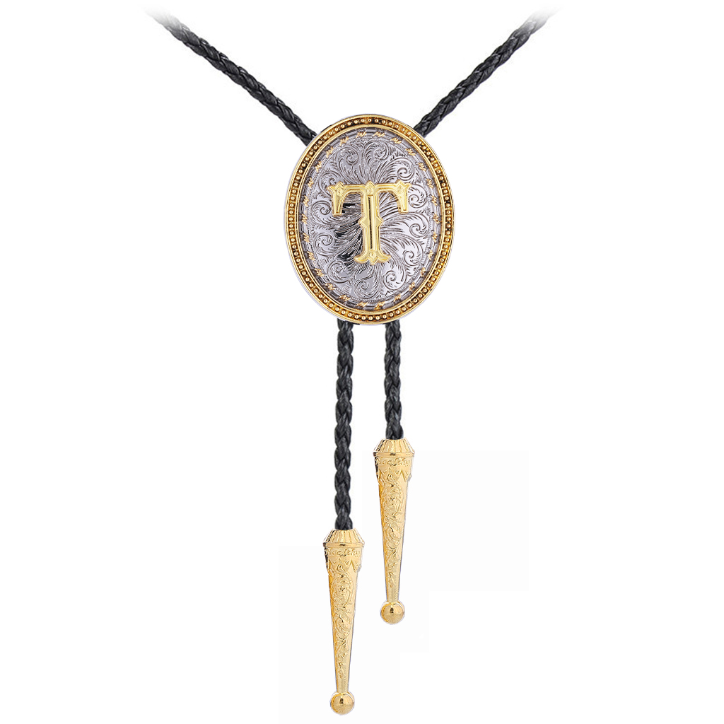 GelConnie Initial Letter ABC to Z Bolo Tie Wedding Necklace for Men Women Western Cowboy Necktie Western Style Bolo Ties