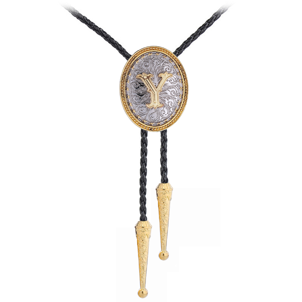 GelConnie Bolo Tie for Men Western Leather Necktie Letter ABCDJMR to Z Bolo Ties Native American Bolo Tie for Women