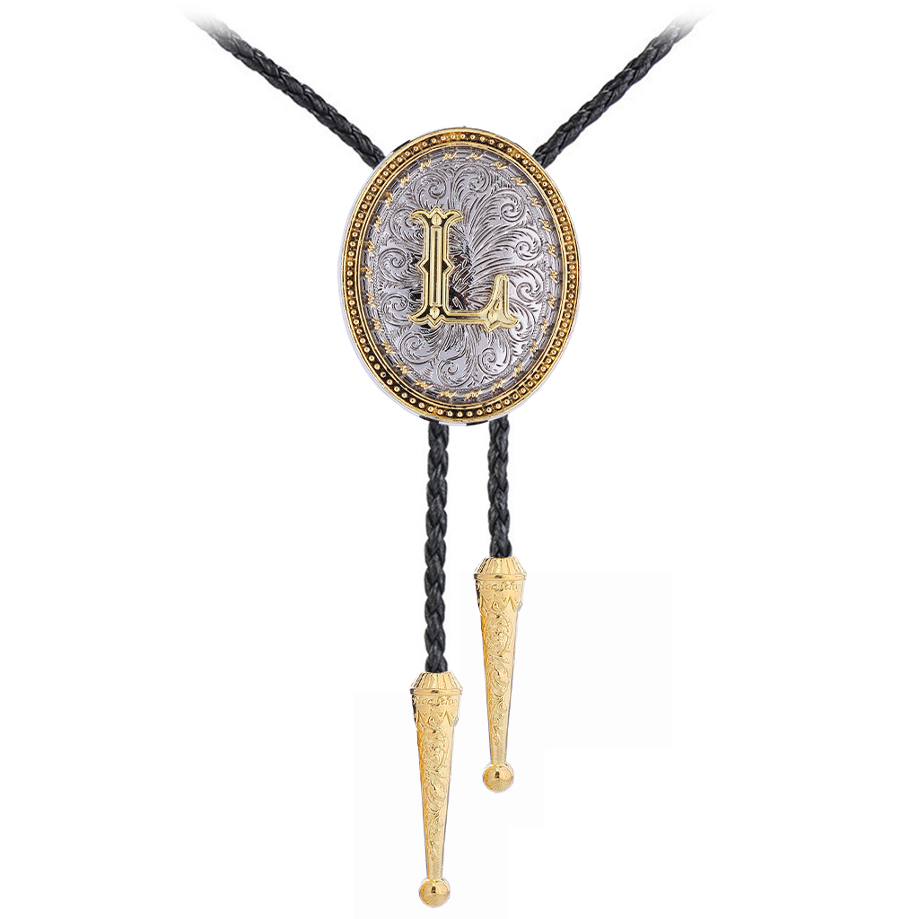 GelConnie Native American Bolo Tie for Men Cowboy Ties Initial Letter ABCDMJR to Z Leather Bola Tie Necktie Western Style Ties