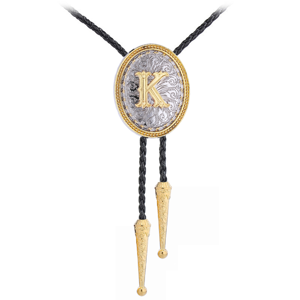 GelConnie Western Ties for Men Cowboy Wedding Necklace Leather Cowgirl Necktie Native American Initial Letter ABCDMJR to Z Costume Bolo Ties