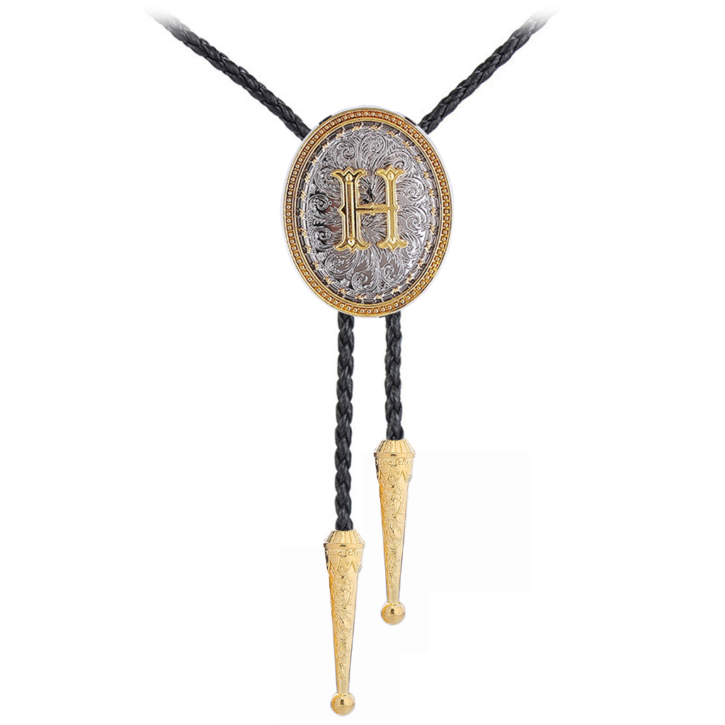 GelConnie Bolo Ties Western Cowboy Initial Letters A-Z Leather Necktie Bolo Necklace Costume Accessories for Men Women