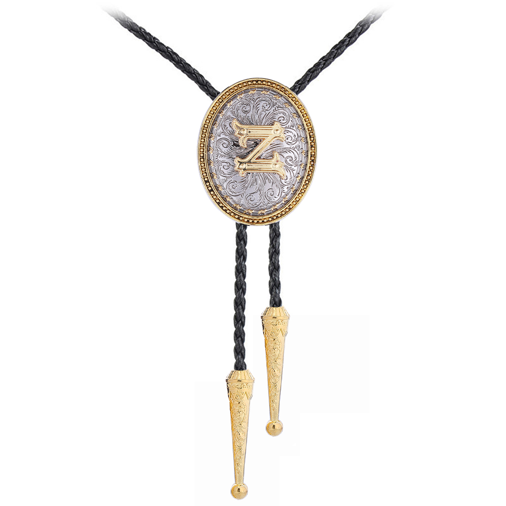GelConnie Bolo Tie for Men Golden Initial Letter ABCDMJR to Z Western Cowboy Bolo Tie for Women Cowgirl Necktie
