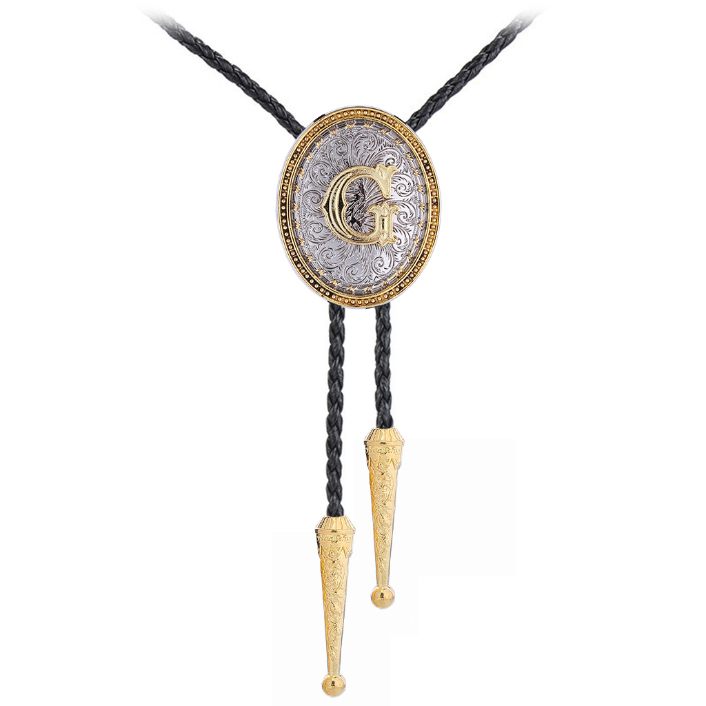 GelConnie Bolo Tie for Men Native American Western Cowboy Leather Necktie Vintage Bolo Necklace Letter Bolo Tie