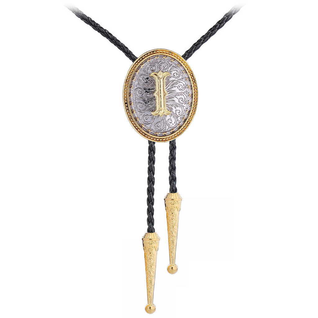 GelConnie String Ties for Men Western Letter Bolo Tie Cowboy Aalphabet A to Z Leather Neckties Necklace for Men Women