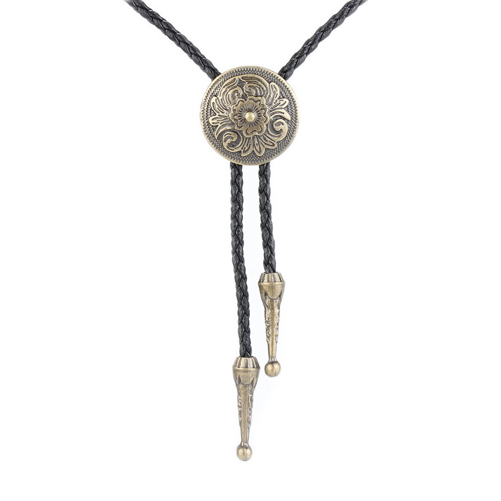 GelConnie Bolo Tie for Women Men Gold Flower Cowboy Necklace Rodeo Leather Necktie Bolo Western Necklace Cowboy Bolo Tie