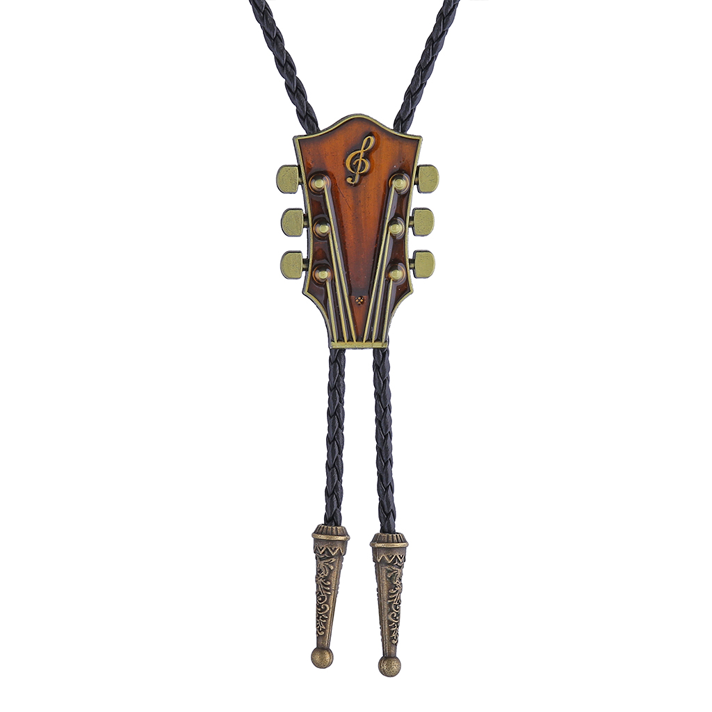GelConnie Native American Bolo Tie Rodeo Cowboy Leather Necktie Western Bolo Ties for Men Women Music Guitar Bolo Tie