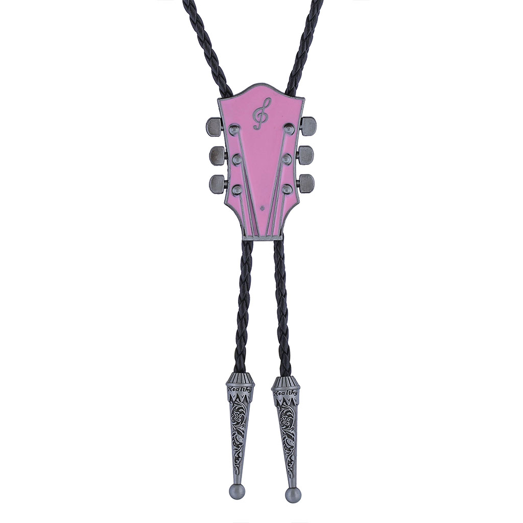 GelConnie Vintage Bolo Tie for Men Guitar Pink Bolo Tie Western Cowboy Necklace Silver Bolo Tie Leather Necktie Halloween Tie Accessories