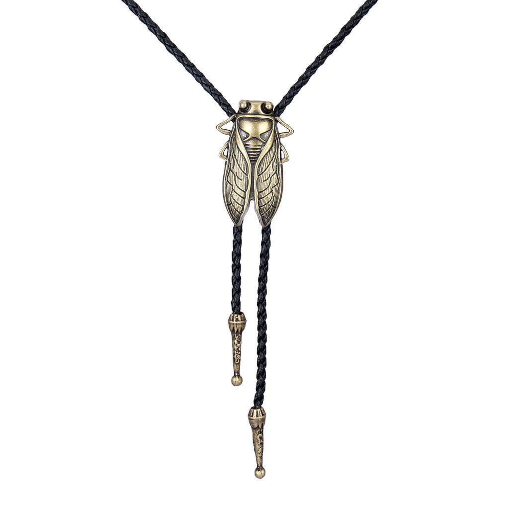 GelConnie Gold Bolo Tie Cowboy Necklace Leather Necktie Cicada Vintage Bolo Tie Rodeo Western Necklaces for Men, Women