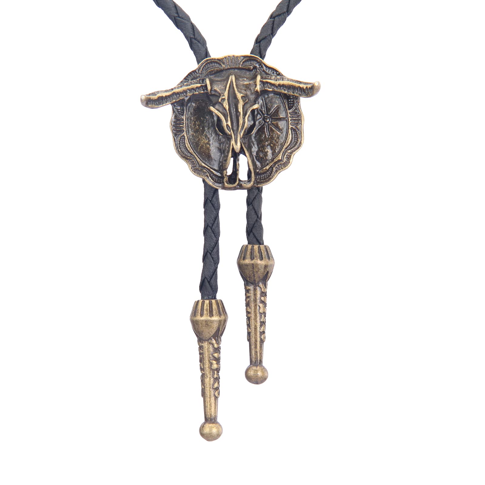 GelConnie Mens Bolo Tie Western Ties Cowboy Necktie Leather Bolo Cowboy Tie Gold Bolo Tie Costume Cow Tie Western Necklace for Men Women