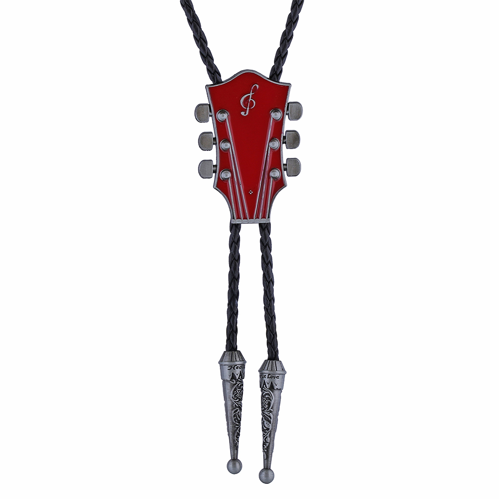 GelConnie Guitar Bolo Tie Native Western Cowboy Handmade Leather Bola Tie Necktie for Men Women Texas Jewelry