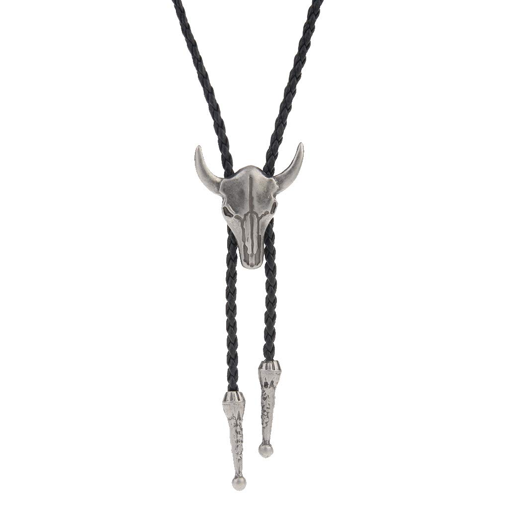 GelConnie Skull Bolo Tie Cowboy Necklace Rodeo Western Tie Texas Mens Bolo Ties Leather Necktie Western Jewelry Adjustable Cord Necklace for Men, Women