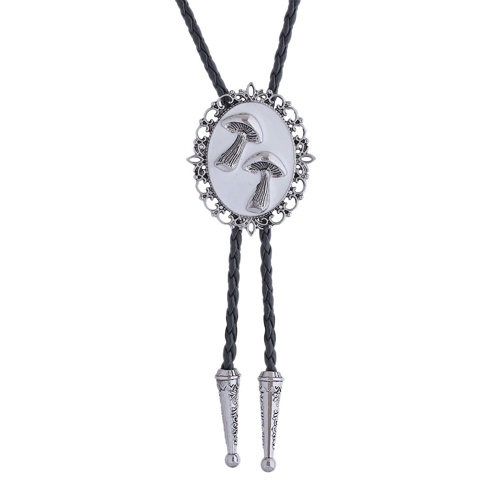 GelConnie Western Bolo Tie for Men Women Silver Bolo Tie Necktie Cowboy Cowgirl Leather Rodeo Pendant Mushroom Bolo Tie Texas Style