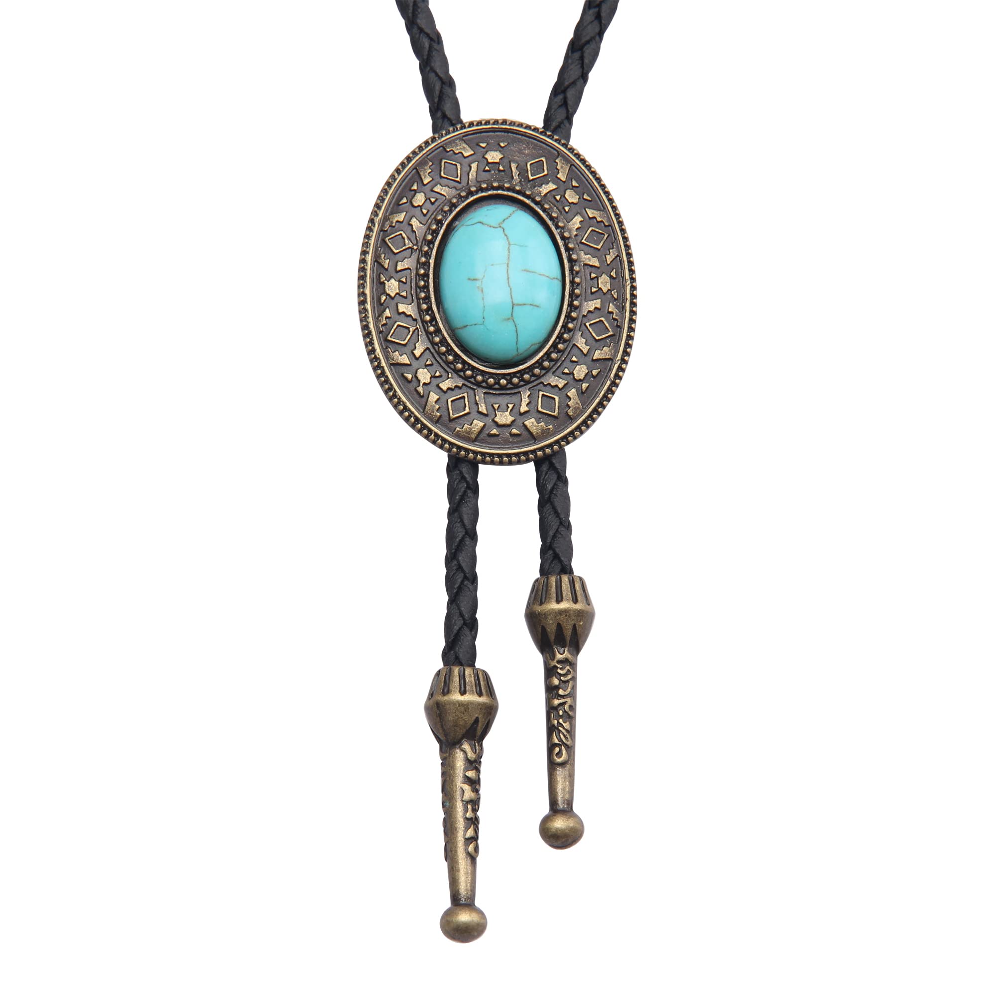 GelConnie Bolo Tie for Women Gold Brown Leather Bolo Tie Bolo Western Necklaces Cowboy Wedding Tie Turquoise Bolo Tie for Men