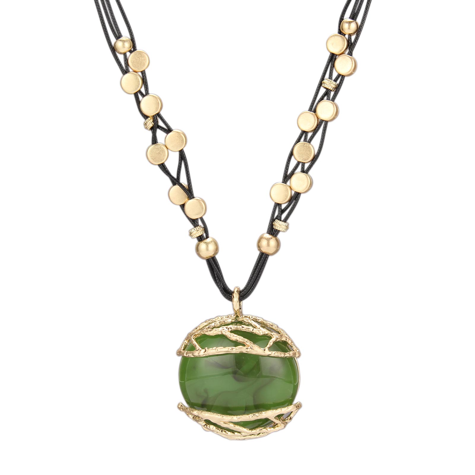 Gelconnie Green Pendant Necklace Boho with Gold-Tone, Stone Leather Necklaces Women with Green Stone, Boho Long Sweater Necklace