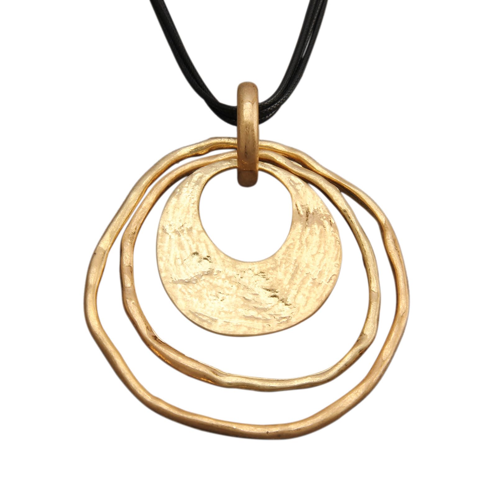 GelConnie Big Pendant Necklace Chunky Circle Necklace for Women Leather Rope Necklace Boho Layered Necklace Hippie Choker Pendant