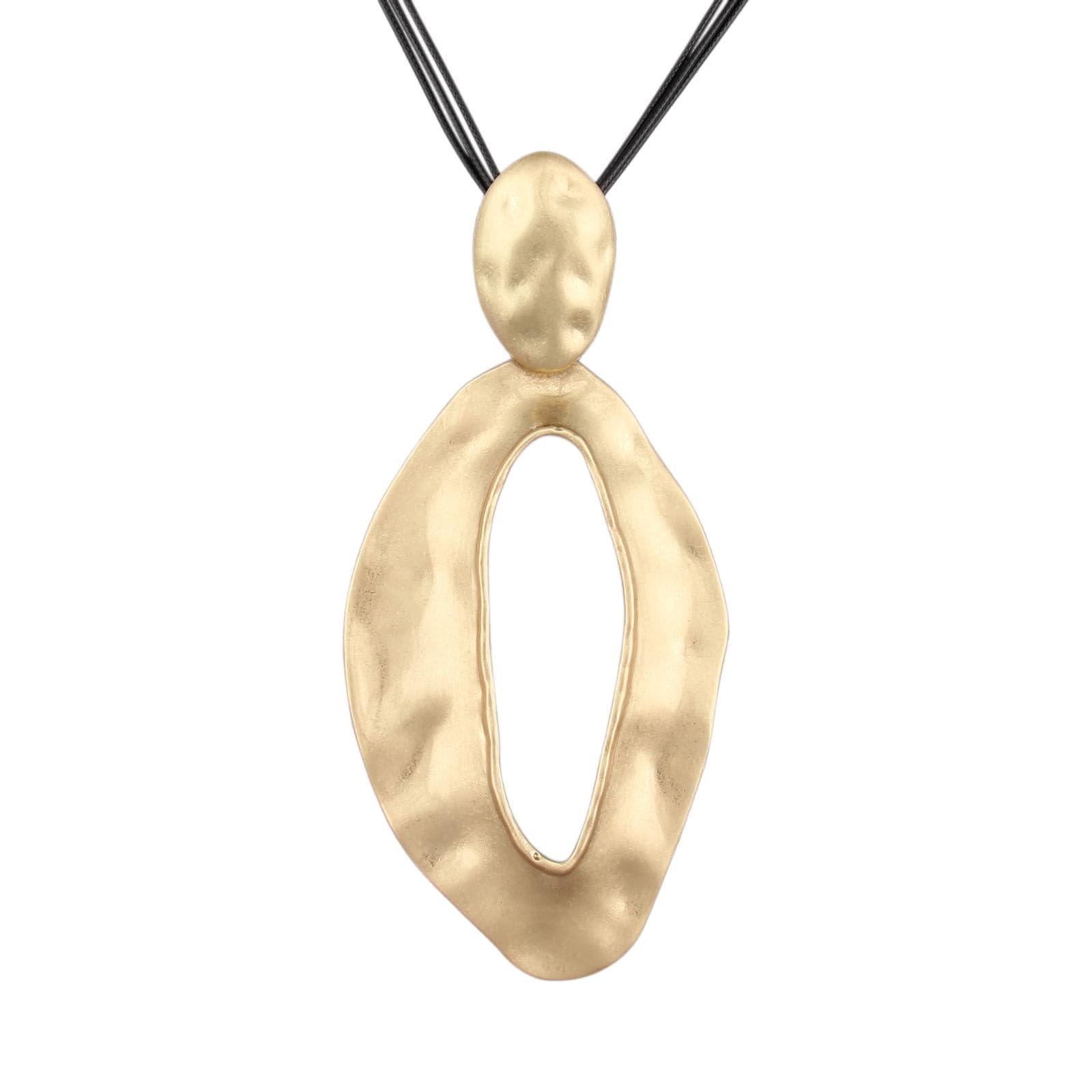 Gelconnie Black String Necklace with Pendant, Chunky Gold Women Casual Boho Leather Necklace Circle Statement Necklace Vintage Long Necklace with Leather Cord 90s Outfit Accessories