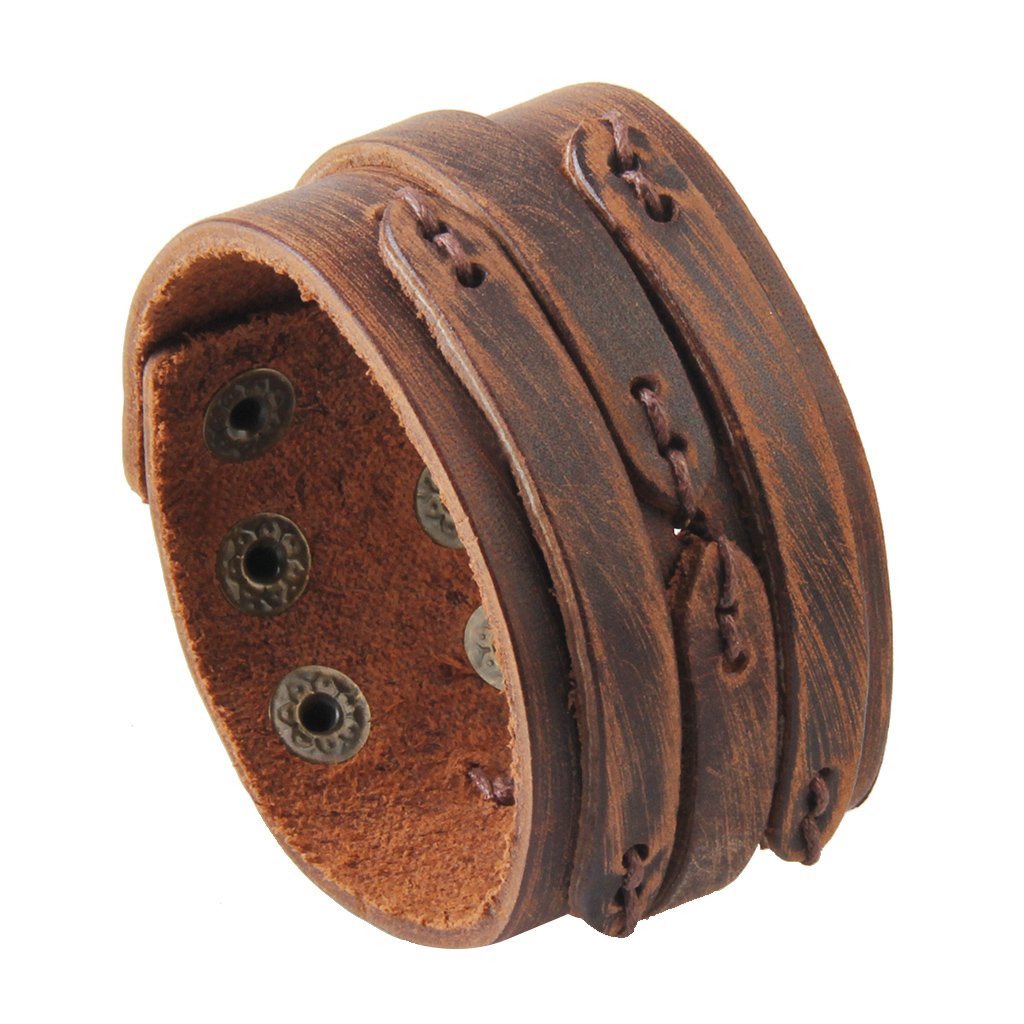 GelConnie Brown Leather Cuff Bracelet Punk Belt Braided Wrap Bracelet Viking Bangle Handmade Woven Wristband for Women, Men