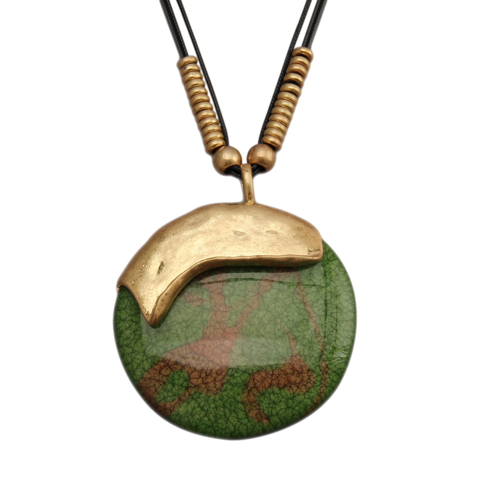 GelConnie Leather Stone Necklace Green Boho Necklace for Womens Casual Necklaces Chunky Bohemian Necklace Choker Pendant Handmade Jewelry