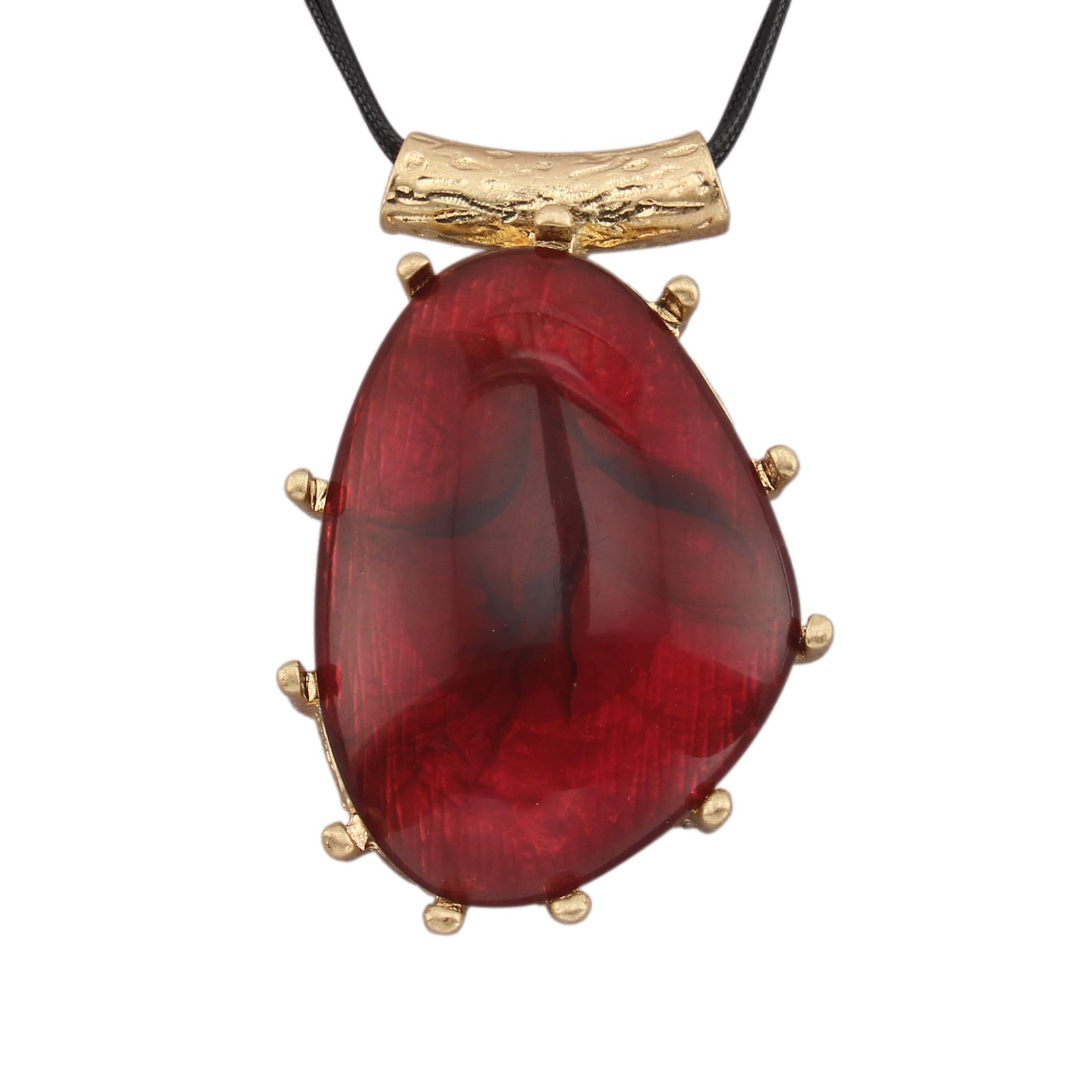 Gelconnie Retro Red Teardrop Pendant Necklace Luxurious Design, Handmade Long Sweater Large Pendant Bohemian Necklaces for Women