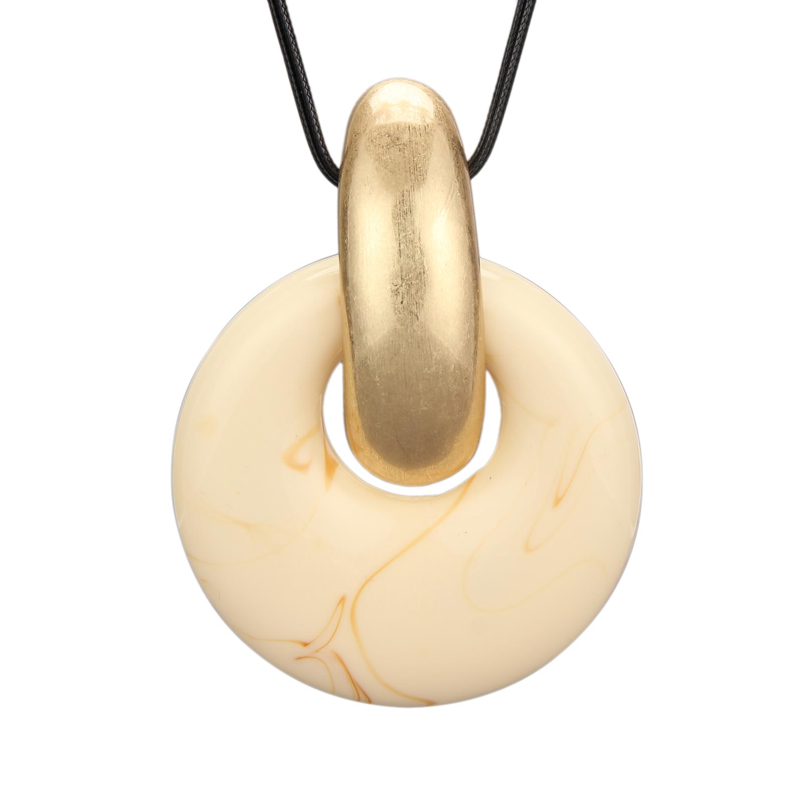 Gelconnie Ivory White Round Pendant Necklace, Funky Boho Necklace Women, Large Bohemian Necklace with Big Pendant Handmade